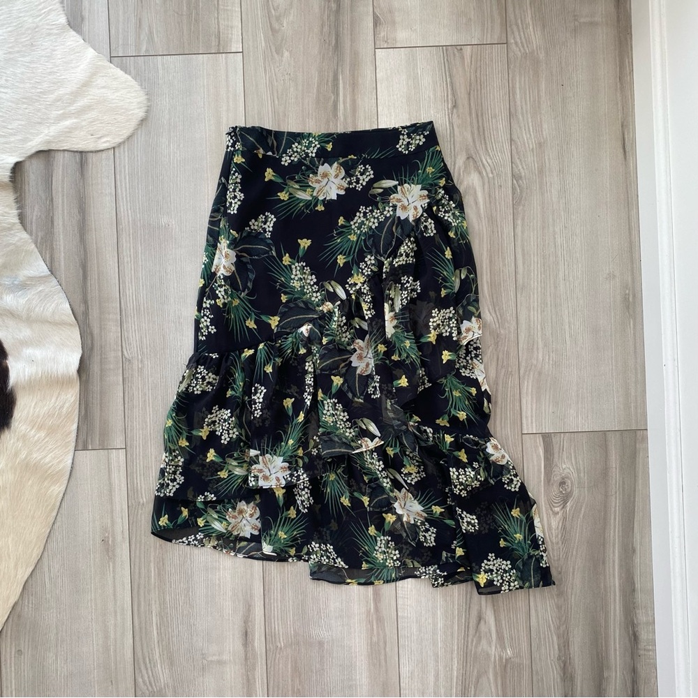 Lea & Viola Black Floral Midi Skirt